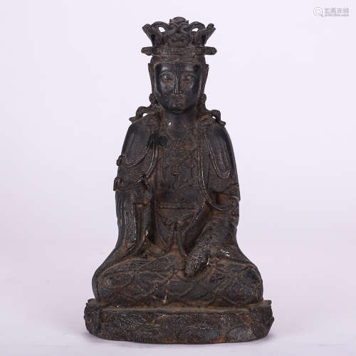 CHINESE IRON CASTED FIGURE OF GUANYIN