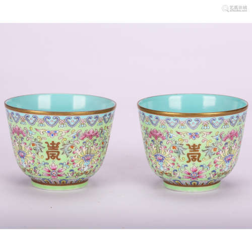 CHINESE PAIR OF FAMILLE ROSE PORCELAIN CUPS
