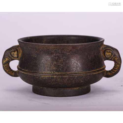 CHINESE BRONZE TWIN EAR CENSER