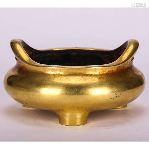 CHINESE GILT BRONZE TRIPOD CENSER