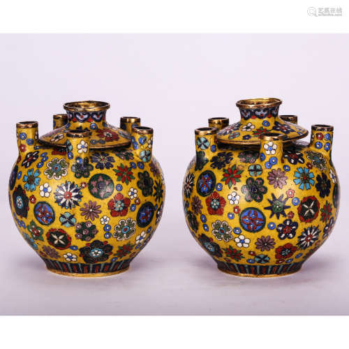 CHINESE PAIR OF CLOISONNE VASES