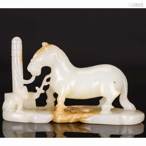 CHINESE WHITE JADE CARVED HORSE