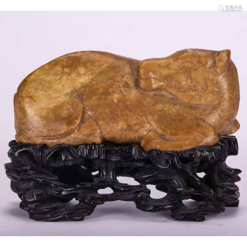 CHINESE STONE CARVED HORSE WITH STAND