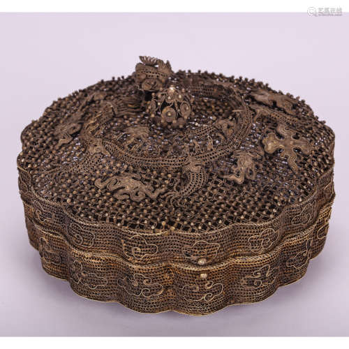 CHINESE SILVER WIRE DRAGON COVER BOX