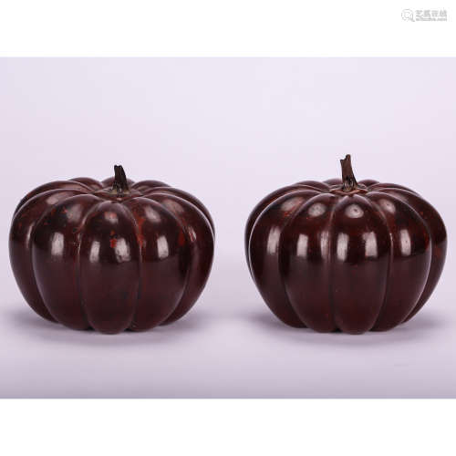 CHINESE LACQUER WOOD PAIR OF PUMPKIN