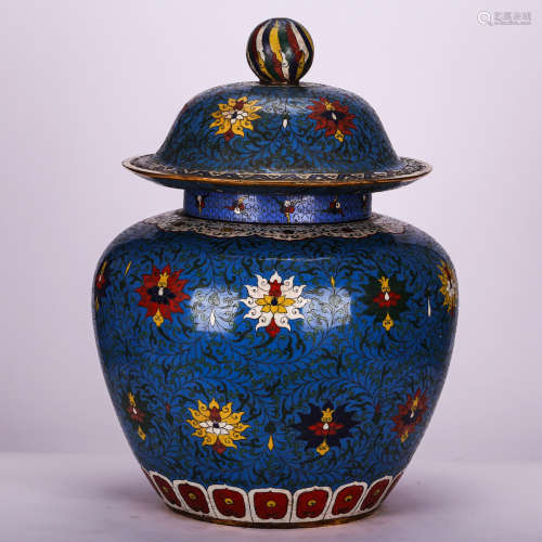 CHINESE CLOISONNE COVER JAR WITH FOLIAGE MOTIF