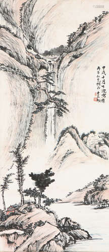 李涵初(1886-1969) 松荫飞瀑