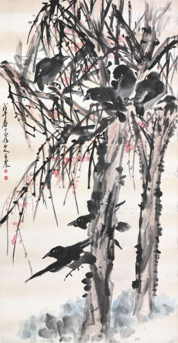 王 震(1908-1993) 寒林栖鸦