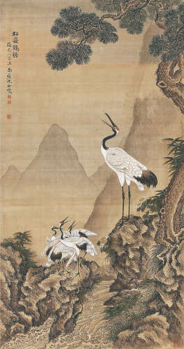 沈 铨(1682-1760) 松姿鹤鸣