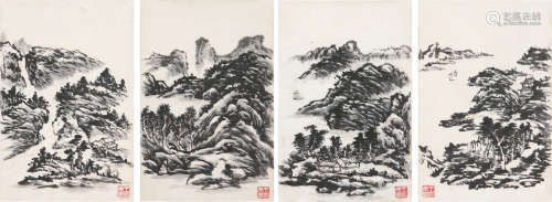 王康乐(1907-2006) 山水册页(8 选4)