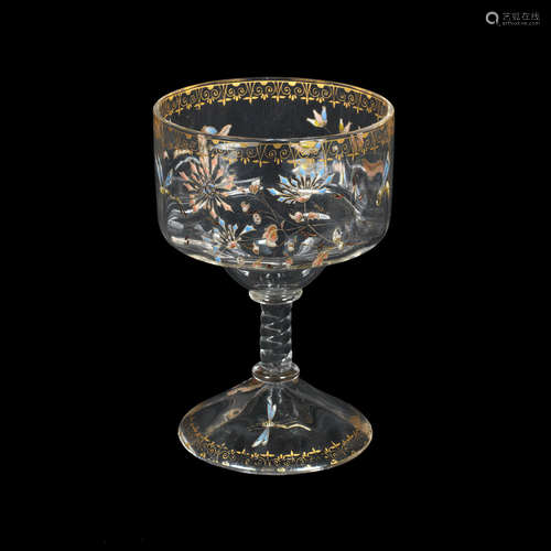 ARTIST SIGNATURE, CIRCA 1900 a Gallé art nouveau stemmed drinking glass enamelled with dragonfly and flora