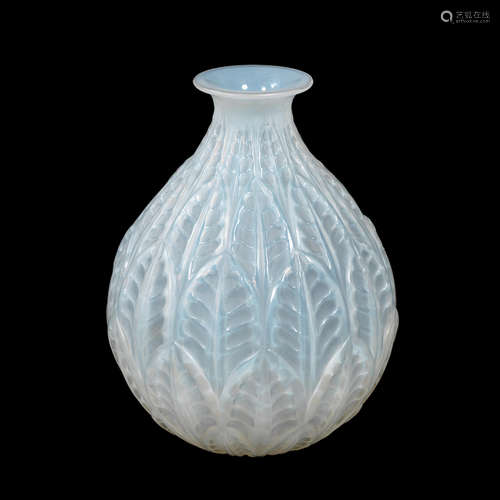 ENGRAVED 'R.Lalique, France'; PRE 1947 A RENÉ LALIQUE FROSTED, POLISHED AND CASED OPALESCENT GLASS 'MALESHERBES' VASE