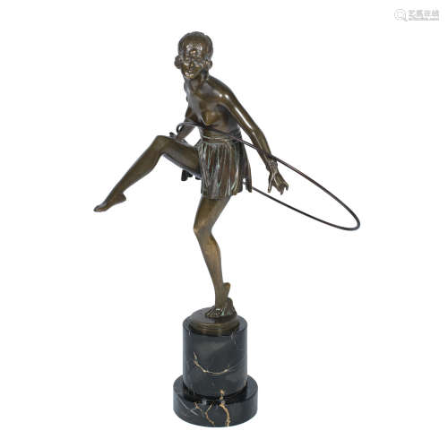 SIGNED IN CAST, CIRCA 1925 'hoop dancer' an art deco patinated bronze study by bruno zach