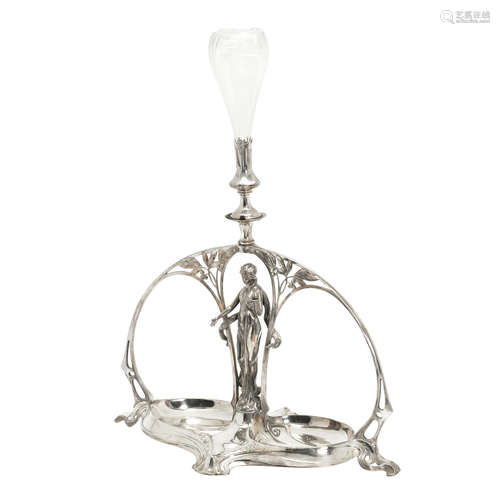 STAMPED MAKER'S MARKS, CIRCA 1900 a WMF plated pewter art nouveau figural centrepiece