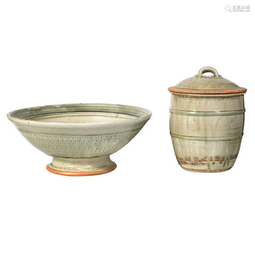 CIRCA 1985 A Large Footed Bowl, and a Jar with Cover, by Richard Batterham (British, 1936-)