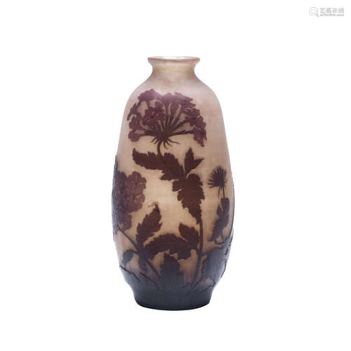 SIGNED 'Gallé', CIRCA 1910 A Gallé cameo glass Vase with stems of purple foliage