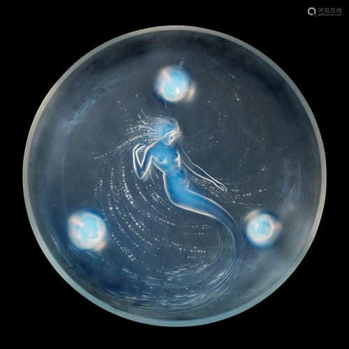 MOULDED 'R.LALIQUE'; PRE 1947 A René Lalique Opalescent, Frosted and Polished Glass 'Sirène' Shallow Bowl