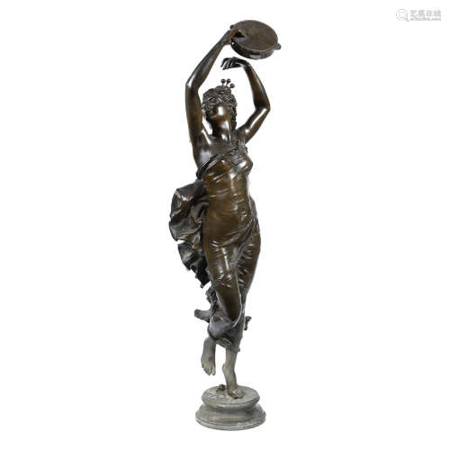 1.07m high.  An art deco bronze model of a tambourine dancer by Nicolas Mayer SIGNED IN CAST, CIRCA 1925