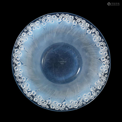 ACID STAMPED 'R LALIQUE FRANCE'; PRE 1947 A René Lalique Opalescent, Frosted and Polished Glass 'Muguet' Bowl