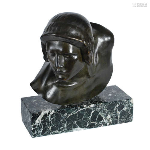 SIGNED IN CAST, CIRCA 1925 'gladiator' a large size patinated bronze bust by constant roux