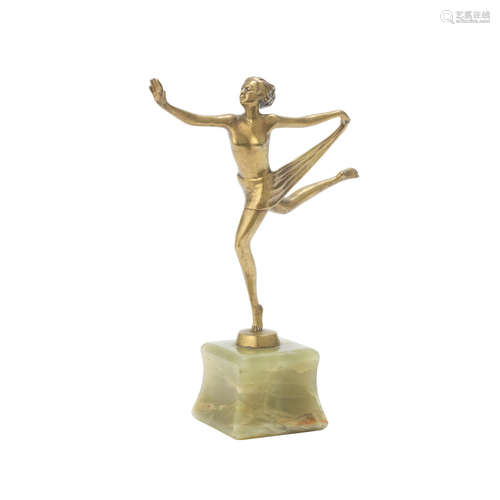 SIGNED IN CAST, CIRCA 1925 an art deco bronze model of a scarf dancer by josef lorenzl