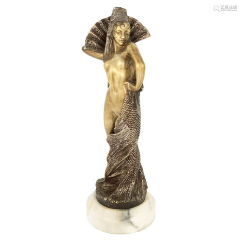 SIGNED IN CAST, CIRCA 1925 'flamenco dancer' an art deco gilded bronze study by Maurice Guiraud-Rivière