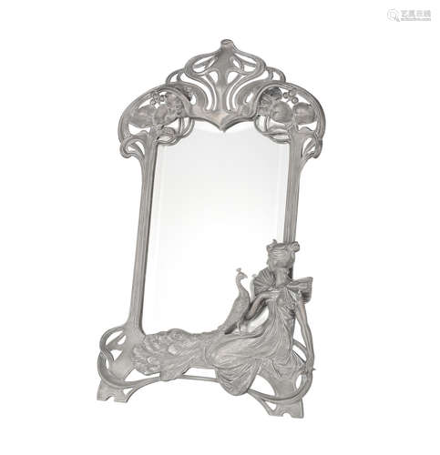 STAMPED MAKER'S MARKS, CIRCA 1900 a WMF figural art nouveau easel mirror with maiden and peacock