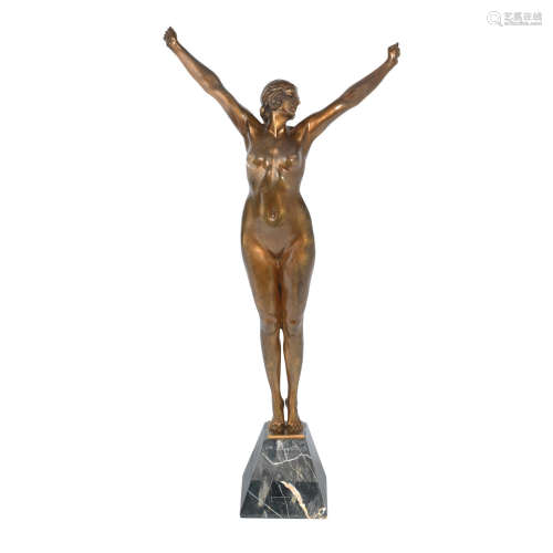 ENGRAVED SIGNATURE, CIRCA 1925 'nude awakening' an art deco gilded bronze study by demetre chiparus