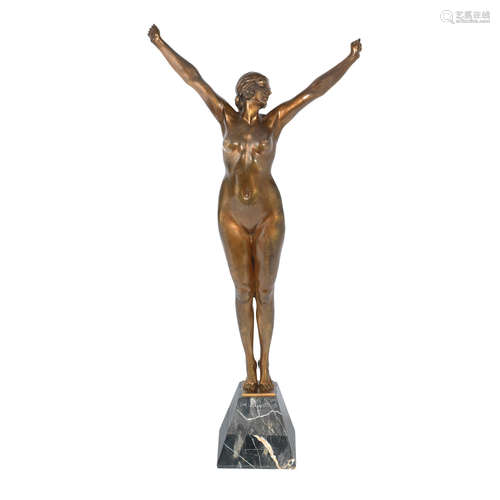 ENGRAVED SIGNATURE, CIRCA 1925 'nude awakening' an art deco gilded bronze study by demetre chiparus