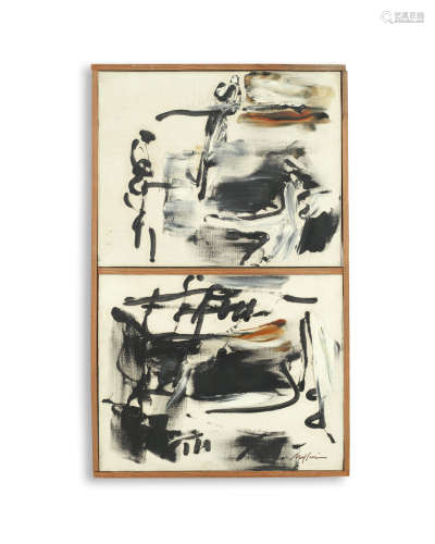 Untitled  each 33 x 41cm (13 x 16 1/8in) Two canvases framed together. Jason Molfessis(Greek, 1925-2009)