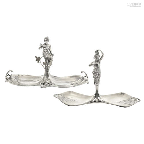 STAMPED MAKER'S MARKS, CIRCA 1900 two WMF pewter art nouveau figural serving dishes