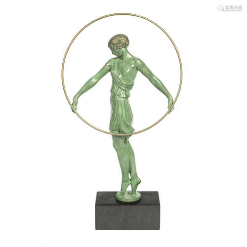 SIGNED IN CAST, TWENTIETH CENTURY 'Harmonie' an art deco patinated art metal study by fayral (pierre le faguays)