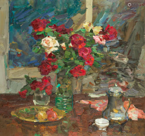 Still life of roses Feodor Zakharov(Russian, 1919-1994)