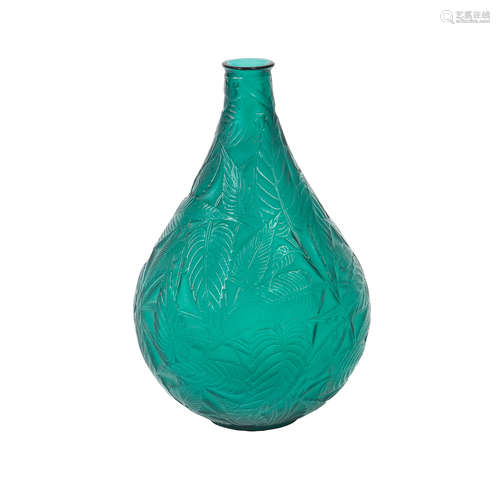 MOULDED 'R.LALIQUE'; PRE 1947 A René Lalique frosted and polished green glass 'Sauge' vase