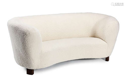 Re-upholstered in Pierre Frey boucle fabric, square section wooden feet, 189cm wide x 92cm x 76cm   A Danish sofa c.1940