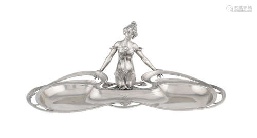 STAMPED MAKER'S MARKS, CIRCA 1900  a WMF pewter figural art nouveau serving dish