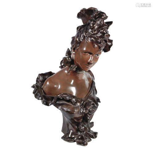 SIGNED IN CAST, CIRCA 1900 'lady of the belle epoch' a patinated bronze bust by anthony nelson