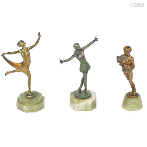 SIGNED IN CAST, CIRCA 1925 Three art deco patinated bronze female studies by josef lorenzl