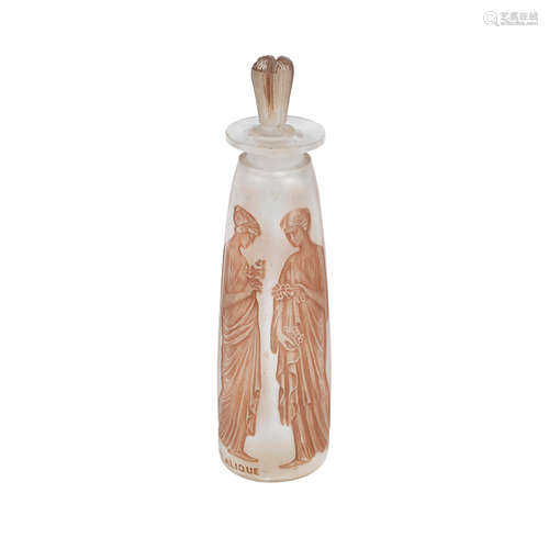 MOULDED 'R.LALIQUE' SIGNATURE; PRE 1947 A René Lalique Frosted and Stained Glass 'Ambre Antique' Perfume Bottle and Stopper for Coty