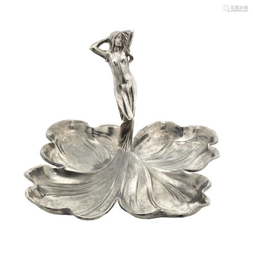 STAMPED MAKER'S MARKS, CIRCA 1900 a wmf pewter figural art nouveau centrepiece