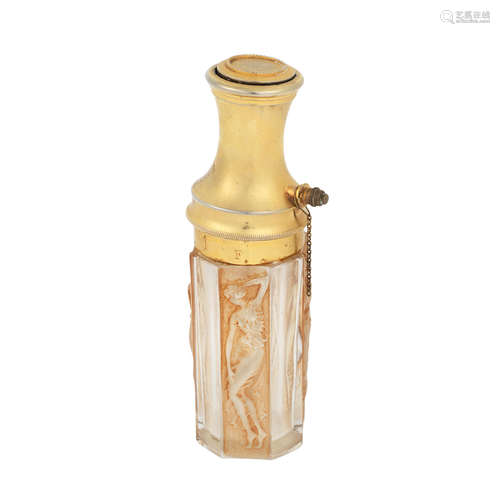 MOULDED 'R.LALIQUE' SIGNATURE; PRE 1947 A René Lalique Frosted and Polished Glass 'Octogonal Quatre Figurines' Perfume Atomiser for Marcas et Bardel