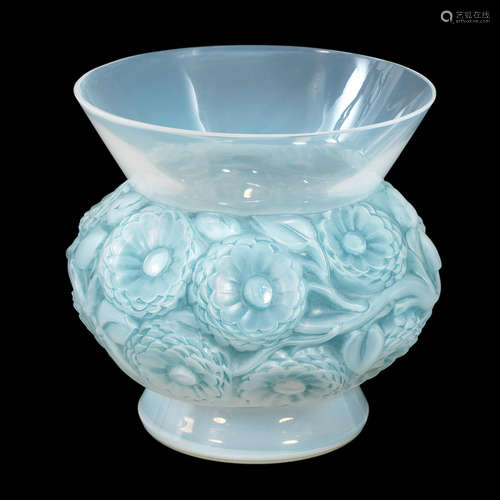 ENGRAVED 'R.LALIQUE, France'; PRE 1947 A René Lalique Opalescent, Frosted and Polished Glass 'Soucis' Vase