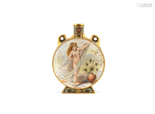 ARTIST NAME DATED 'SEPT 1870' TO BASE  a Minton aesthetic movement moon flask hand-painted by william james goode after w.s coleman