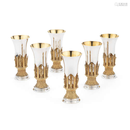 London 1985, limited edition numbered   (6) HECTOR MILLER FOR AURUM: A set of six silver and silver-gilt commemorative 'Ripon' goblets