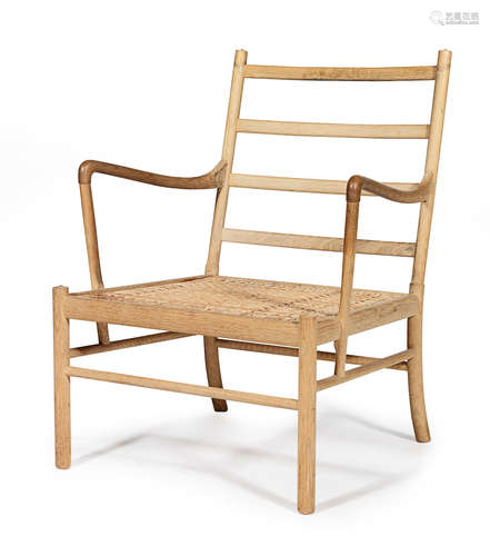 Oak, woven cane, detachable leather cushions, 60cm wide x 68cm deep x 84.5cm wide  Ole Wanscher (Danish 1903-1985), A Colonial PJ 149 armchair, designed 1949 and manufactured by Poul Jeppesens