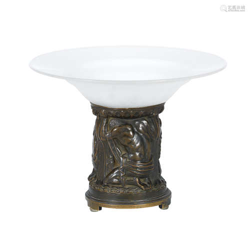 SIGNED IN CAST, CIRCA 1900 a figural bronze and frosted glass centrepiece by Gustav Gurschner