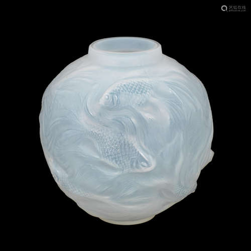 ACID STAMPED 'R.LALIQUE, FRANCE'; PRE 1947 A René Lalique frosted and polished cased opalescent glass 'Formose' vase