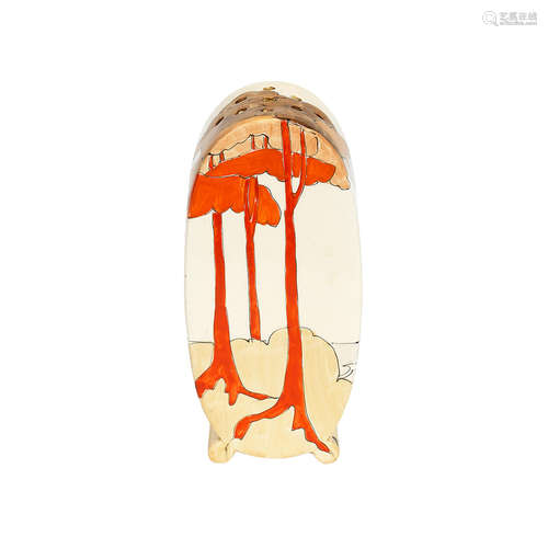 'BIZARRE' MARK TO BASE; 1933-1939 A Clarice Cliff 'Coral Firs' Sugar Sifter