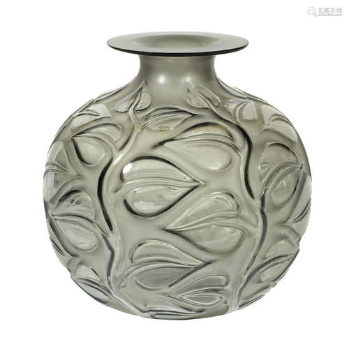 MOULDED 'R.LALIQUE'; PRE 1947 A René Lalique Frosted and Polished Smokey Grey Glass 'Sophora' Vase