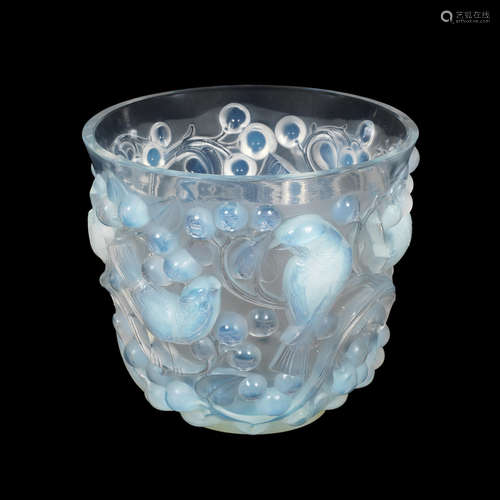 ENGRAVED 'R.LALIQUE FRANCE'; PRE 1947 A René Lalique Opalescent, Frosted and Polished Glass 'Avallon' Vase